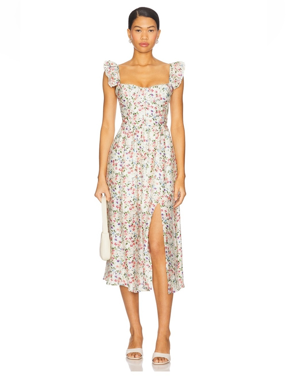 ASTR The Label Wedelia Midi Dress in Cream Multi Floral Size XS
